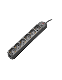 Multipresa 6pos bipasso/schuko + interrutt nuovo modello nera - [PEM3526-BK]