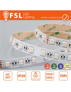 Striscia led 5m ip20 5050 24v - 14w/m 60led/m rgb+w 3000k - [FLS1424VIPRGBW]