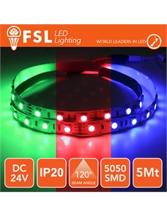 Striscia led 5m ip20 5050 24v - 12w/m 60led/m rgb - [FLS5024V20IPRGB]
