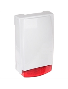 Sirena autoalimentata per esterno con lampeggiante a led (rosso) e speciale altoparlante piezo-elettrico, 115 db/m, collegamento