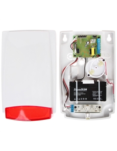 Sirena autoalimentata per esterno con lampeggiante a led (rosso) e speciale altoparlante piezo-elettrico, 115 db/m, collegamento 2