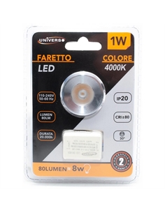 Faretto punto luce da 1W 80 lumen, luce naturale 4000k da incasso rotondo, colore acciao satinato - [UN-P-31-1N] 2