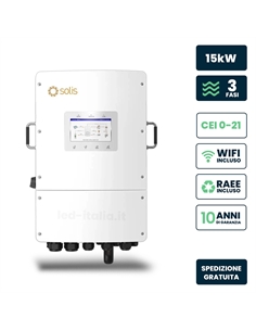 Inverter Fotovoltaico Solis Trifase Ibrido On-Grid/Off-Grid 15kW CEI 0-21 con Schermo LCD a Colori, WiFi e TA Inclusi Garanzia 1