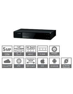 XVR 5in1 a 4Ch 5 Mpx + 2 IP 2 Mpx, Soluzione TechPoint, Uscite video VGA, HDMI e CVBS, Alloggio per 1 HDD Sata (non in incluso) 